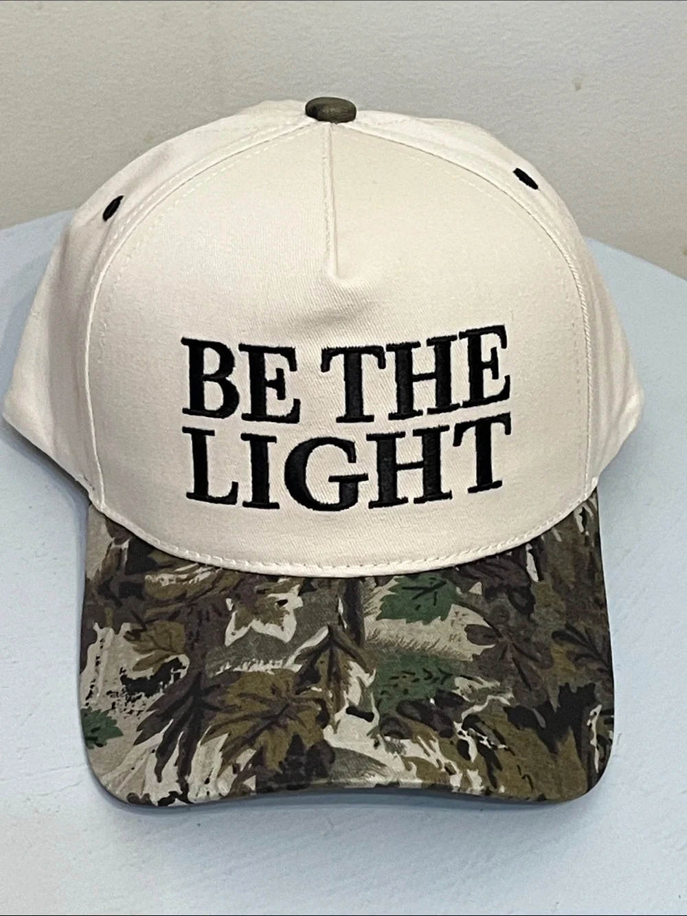 Zenana Be The Light Cream Cap with Camo Brim NEW